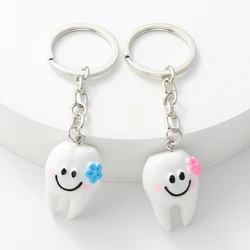 Cute Acrylic Keychains Lovely Cartoon Tooth Smile Couple Key Rings For Lovers Gift Protect Tooth Handbag Decoration Jewelry