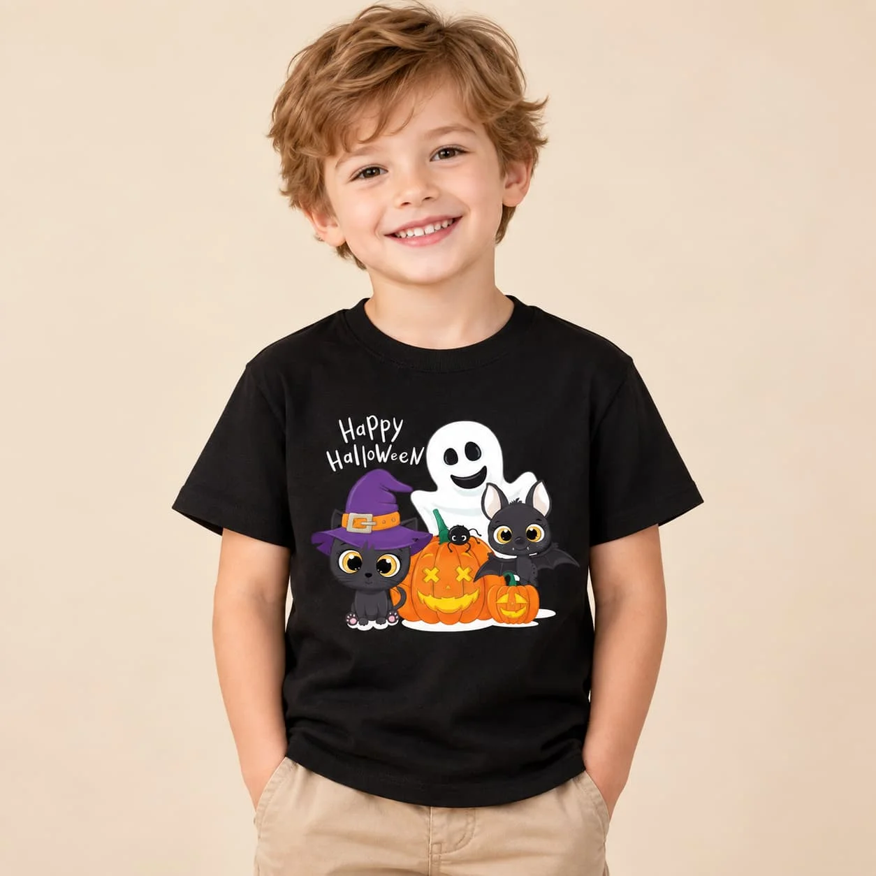 Happy Halloween Ghost Cat Pumpkin Kids T Shirt Summer Short Sleeve Funny Cartoon Graphic Tee Casual Party Costume Boys Girls Top
