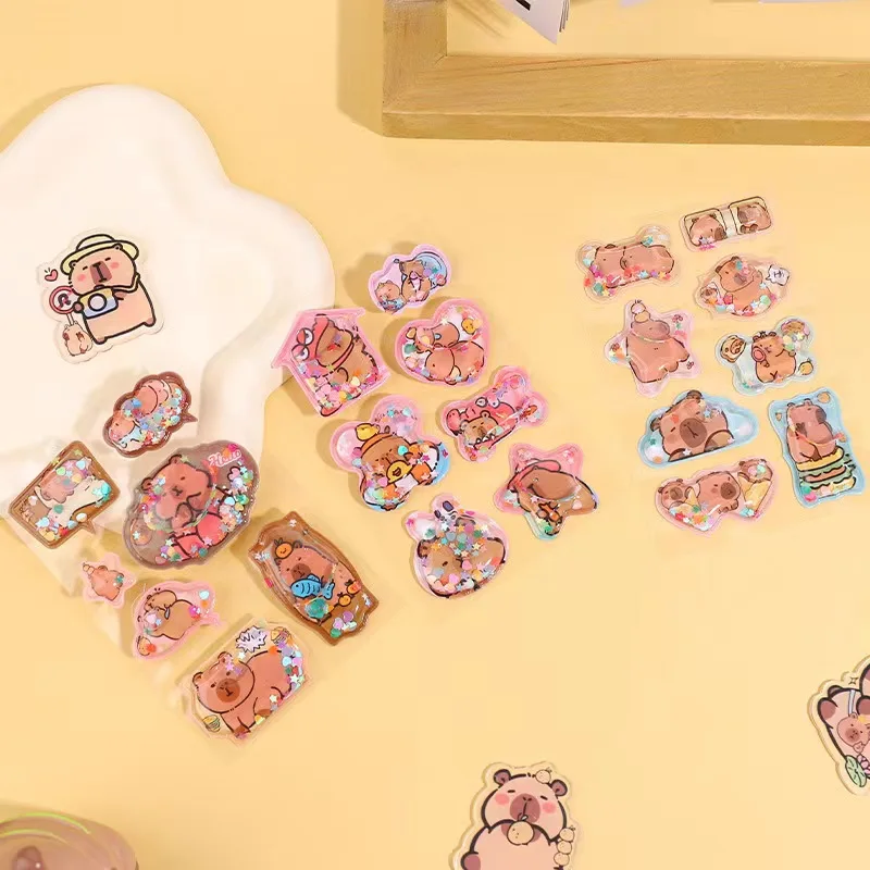 3Pcs/Set Capybara Cartoon Stationery Stickers Crystal oil filling Diary Planner Decorative Mobile Stickers Scrapbooking Stickers