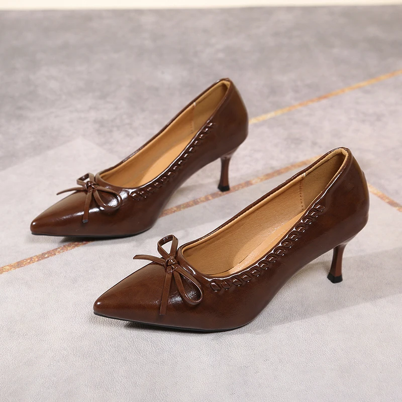 

Женские туфли на высоком каблуке с бантом, сексуальные, с острым носком, на низком ходу, для торжественных случаев, весна 2026, роскошные туфли-лодочки, модные, элегантные, для прогулок, женские туфли