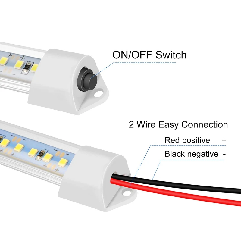 12V Interieur LED-lichtbalk 48 Leds Stripverlichting met schakelaar en magneten 6500K Wit licht voor auto Van RV met US-stekker