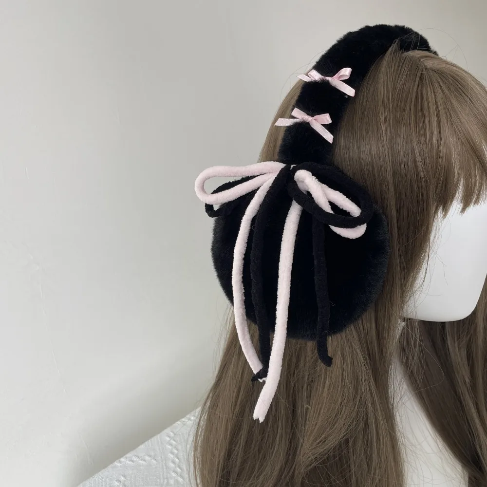 Trendy Earflap Bowknot Earmuffs Faux Rabbit Fur Soft Winter Ear Warmer Thicken Cold Protection Plush Ear Cover Girls