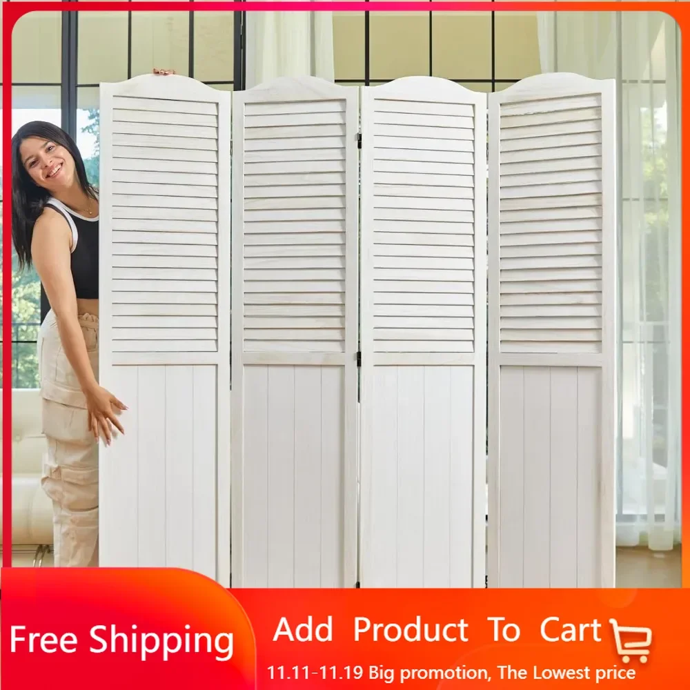 5.75Ft Individual Privacy Screens Foldable Wooden Louver & MDF Stable Wall Divider for Home Office Bedroom, 4 Panels