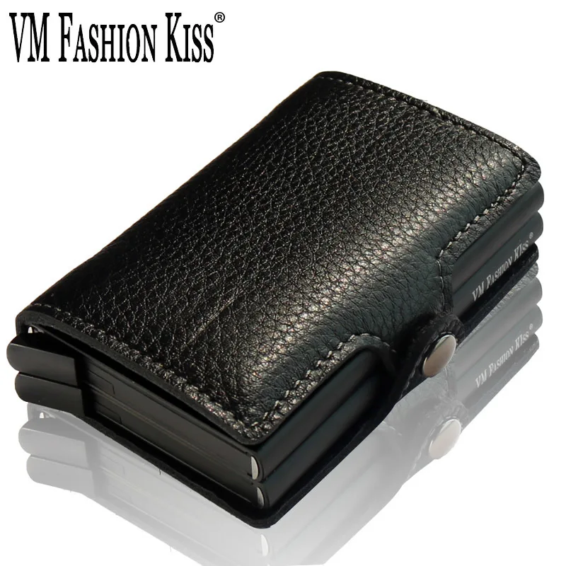 VM FASHION KISS Men Porte Carte RFID Mini Wallet Security Smart Double Box Aluminum Business Credit Card Case Holder Metal Purse