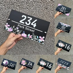 Personalized House Number Sign with Floral Design Outdoor Entrance Sign Matte Acrylic UV Printing Exterior house numbers Plaque
