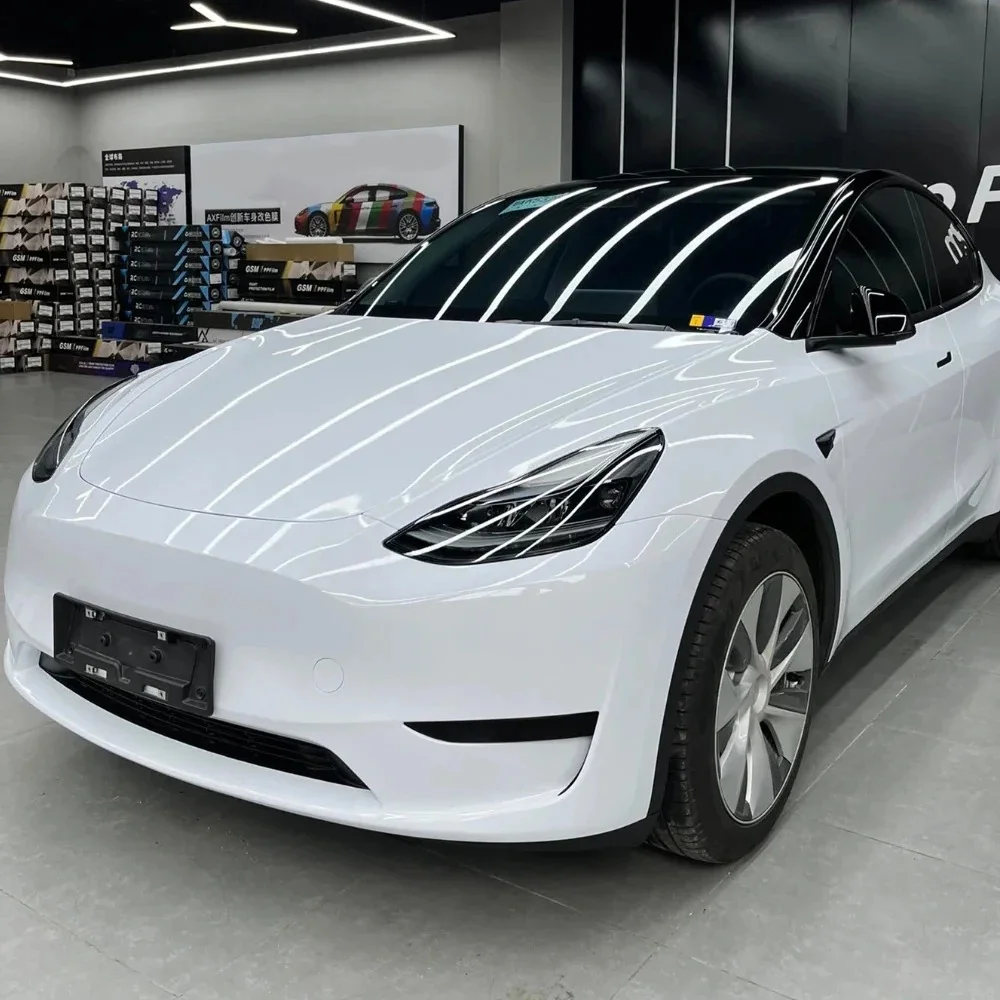 Car Wrap Film PET Glossy White Film Bubble Free Decal Car Adhesive Vinyl Waterproof Sticker for Car Accessories