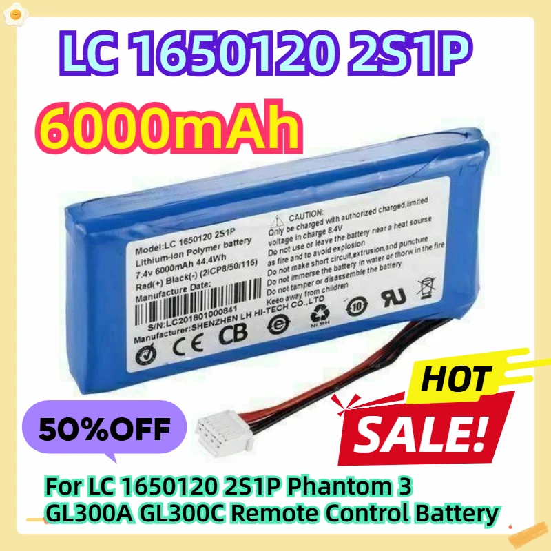

6000mAh 7.4V For LC 1650120 2S1P Phantom 3 GL300A GL300C Remote Control Battery