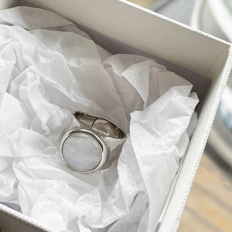XIYANIKE nieregularny kamień księżycowy szeroki regulowany pierścienie otwierające dla kobiet dziewczyna moda nowa biżuteria prezent urodziny anillos mujer — zdjęcie 6