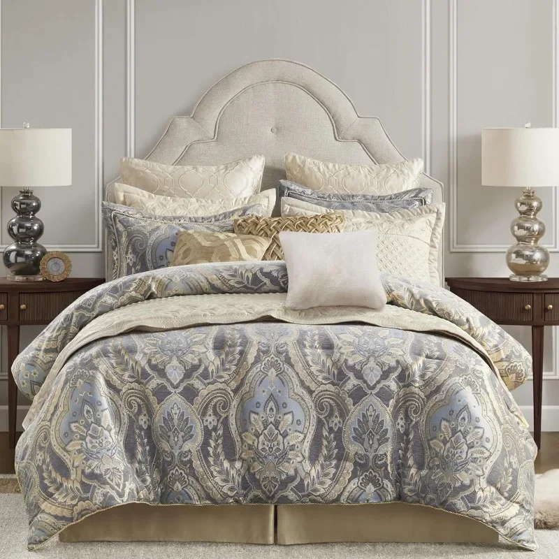 

King Size Quilt Set, Luxurious Chenille Jacquard Damask, Soft Microfiber Twill Quilt