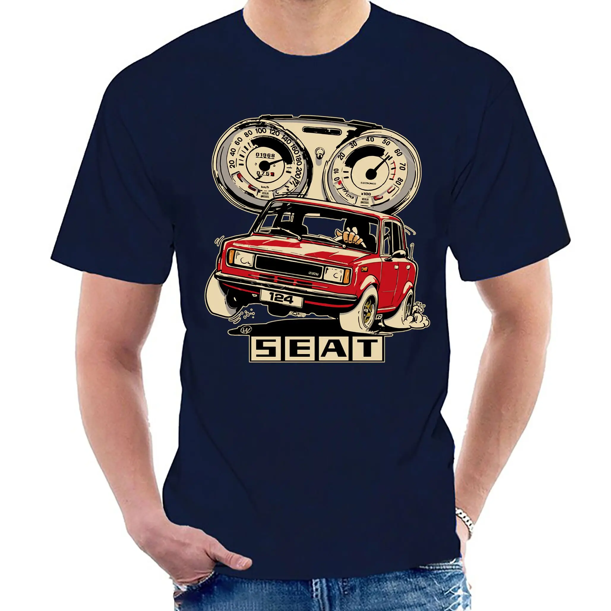 Hot البيع Vintage الكلاسيكية اسبانيا S E T 124 سيارة عائلية صغيرة تي شيرت. تيشيرت رجالي جديد من القطن 100% بأكمام قصيرة وفتحة رقبة دائرية #4
