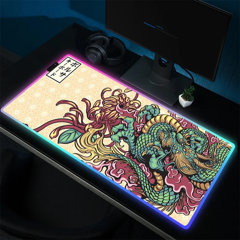 Rgb Muis Mat Dragon Rubber Muismat Grote Gaming Muismat Gamer Vergrendeling Rand Bureau Mat Led Hd Print Accessoires Antislip Tapijt