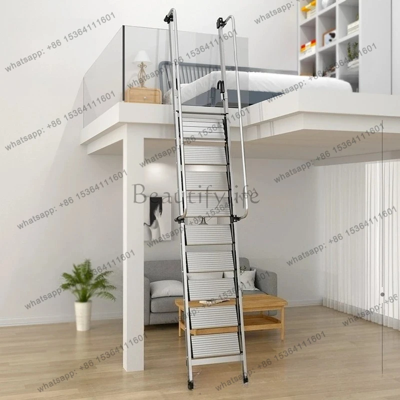 Factory Direct Attic Ladder Household Aluminum Alloy Staircase With Handrails Lifting Ladder Indoor Thickened Aluminum Multifunc