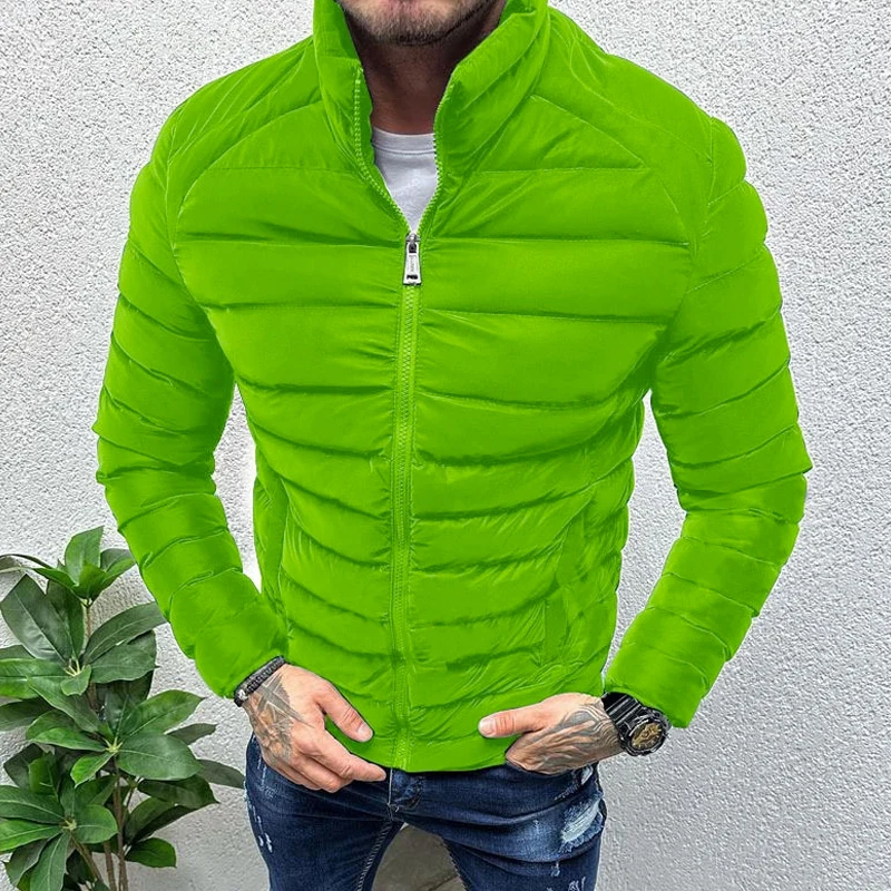 Fall Winter Warm Down Jacket For Men Casual Pure Color Slim Long Sleeve Slim Fit Cotton Padded Coat Mens Leisure Zipper Jackets