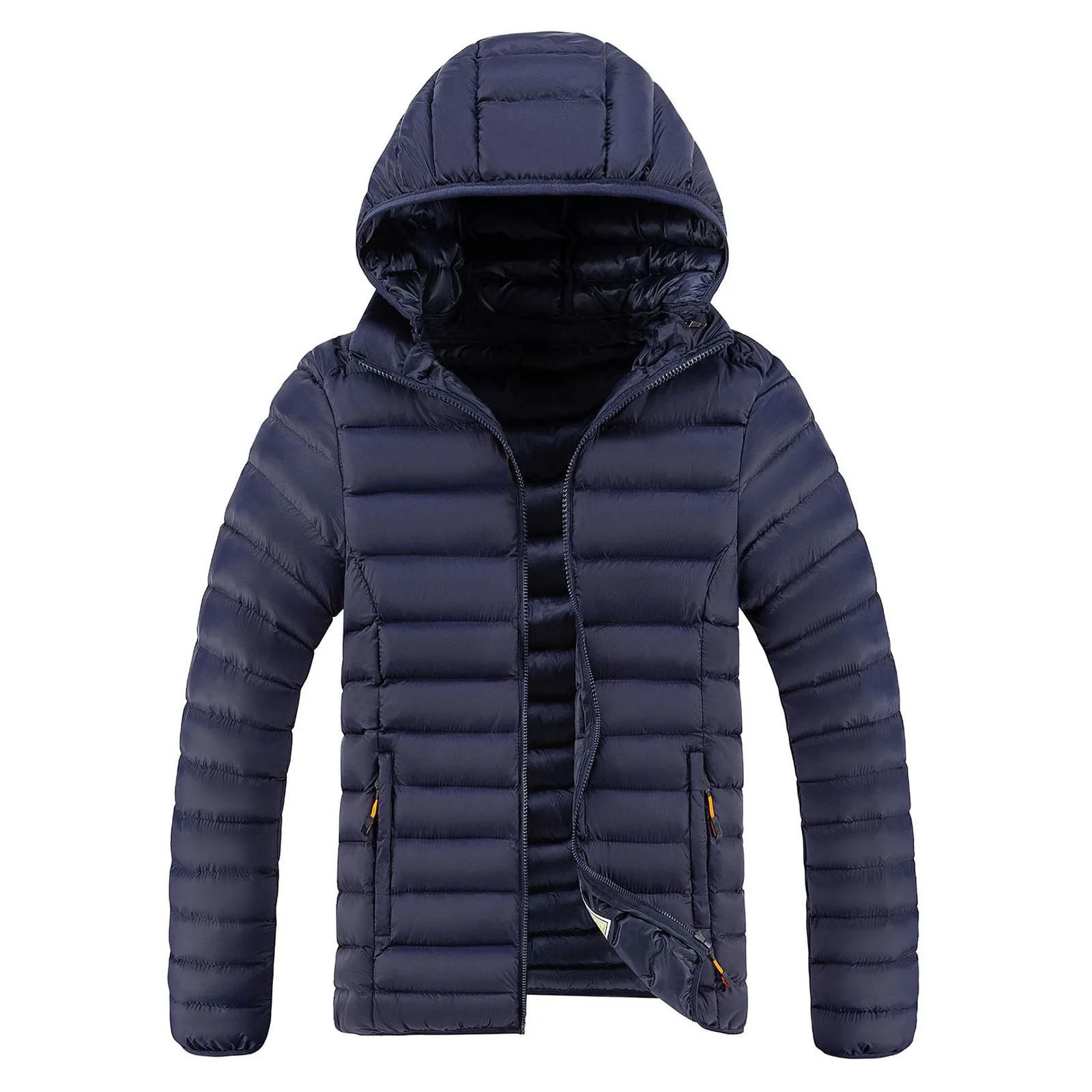 Male Autumn And Winter Thickening Cotton Soild Color Casual Warm Zipper Removable Hat Long Sleeve Vacation Outdoor Jacket