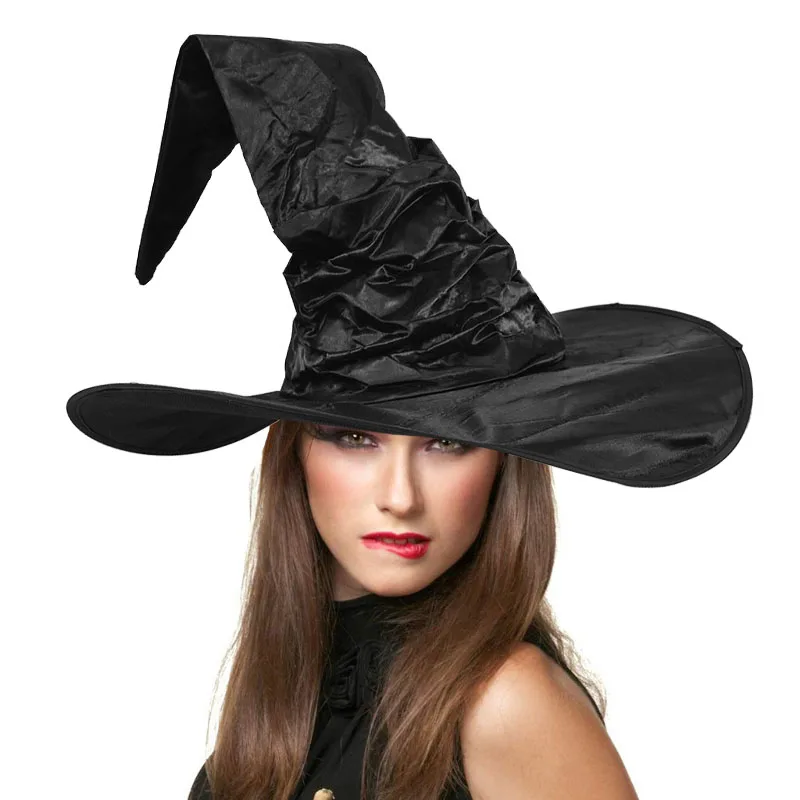 

Halloween Angled Witch Hat Black Folds Wizard Hat Creative Steeple Witch Hat Party Headgear Cosplay Props Halloween Party Decor