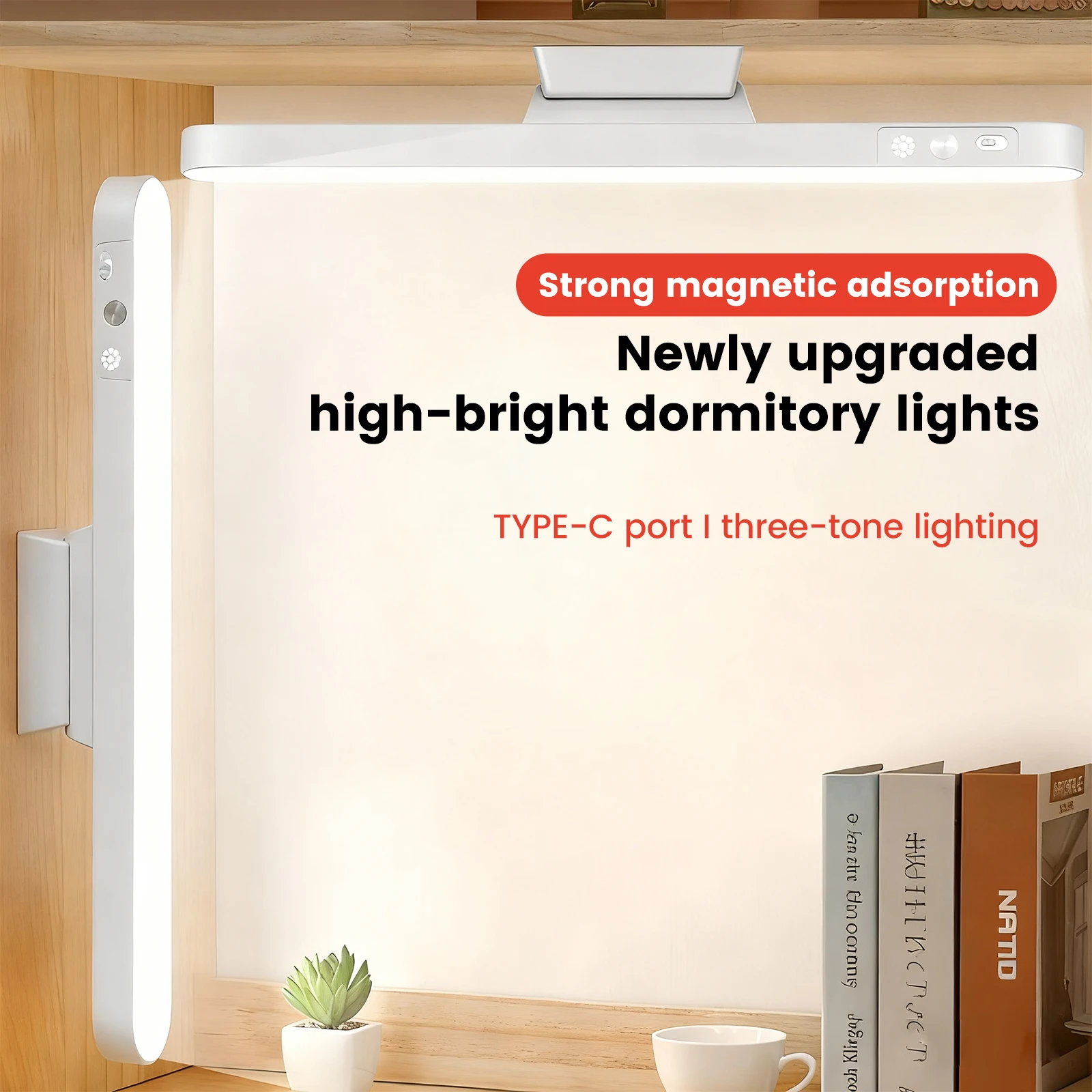 

28 см светодиодный светильник для шкафа, магнитная лампа, перезаряжаемая от USB, 3-цветная настольная лампа с регулируемой яркостью, шкаф, шкаф, ночник