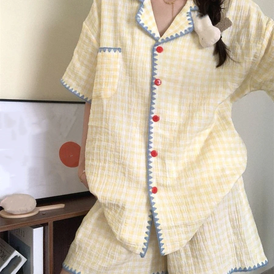 2PCS Women's Pajamas Korean Summer Casual Homewear Pajamas Set for Women Sweet Cute Star Print Outside Short Sleeve Sleepwear
