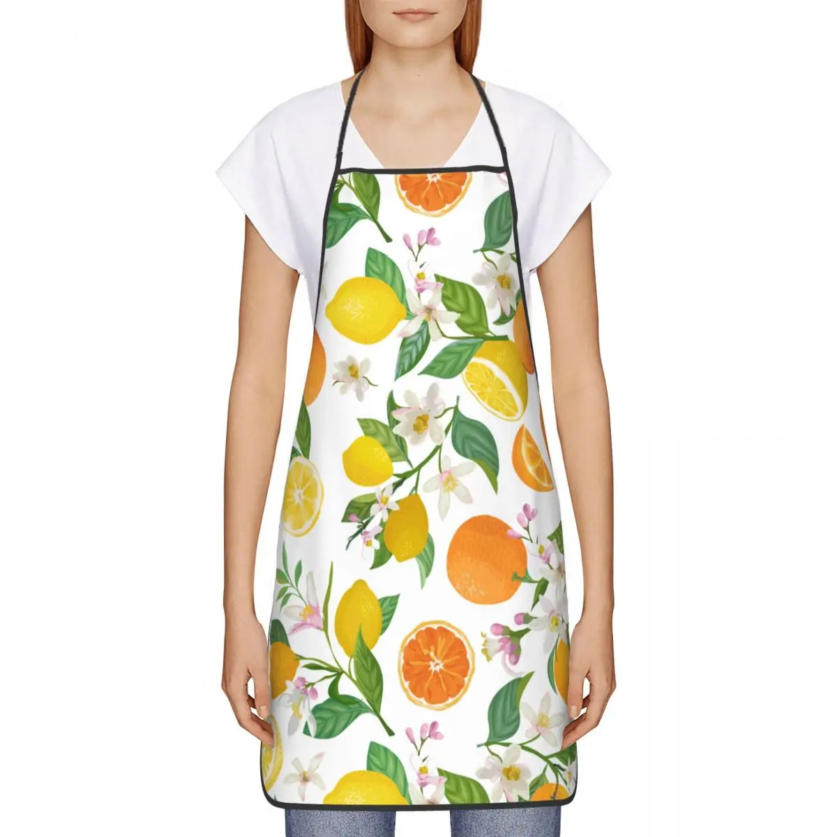 Custom Unisex Tropic Fruits Lemon Orange Flowers Kitchen Chef Cooking Baking Apron Men Women Tablier Cuisine for Painting