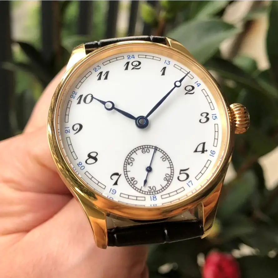 

41mm No Logo Can Be Customized White Enamel Dial Asian 6497 Movement Plating Rose Gold Case Mechanical Pilot's Men Watch