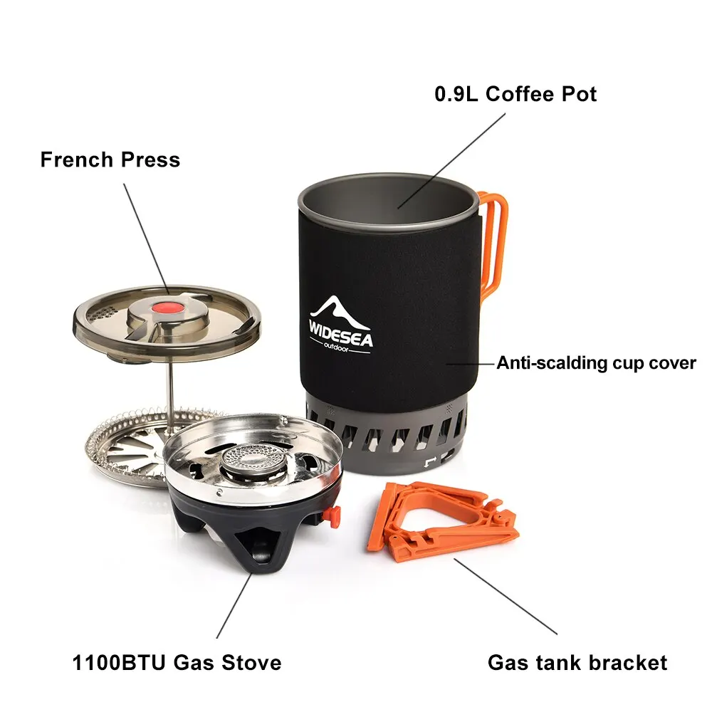 Widesea-Sistema de cocina para acampar con intercambiador de calor, estufa de Gas para exteriores, quemador, taza de café para turismo, vajilla