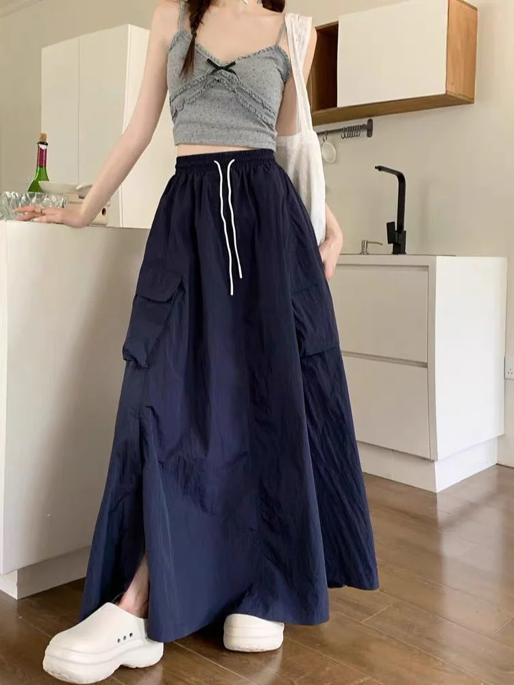 

plus Size Workwear Style Maxi Skirt Women's Summer Loose Fit High Waist A-Line Skirt for Pear Shaped Body Retro Style