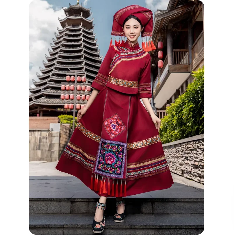 

Clothing for Women's March 3rd Performance: New Ethnic Clothing, Adult Zhuang Brocade Embroidered Long Skirt