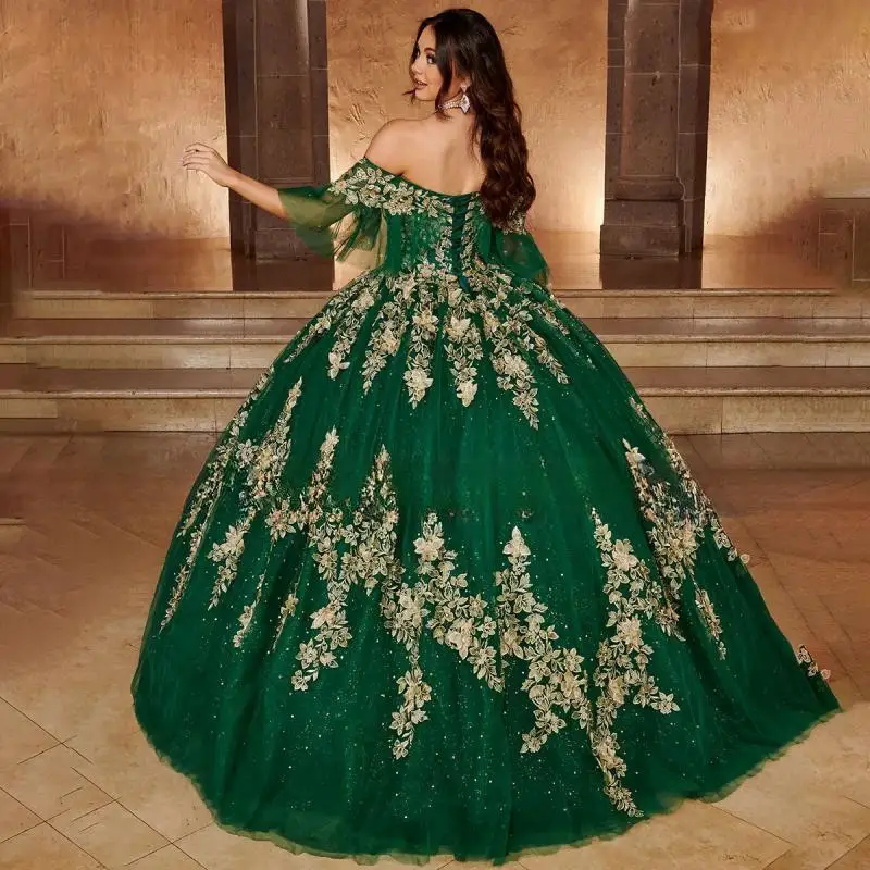 Aangepaste Mexicaanse Quinceanera Jurk Off Schouder Applique Mouwloos Kralen 3D Bloemen Sweet 15 16 Formele Vestidos De 15 Años