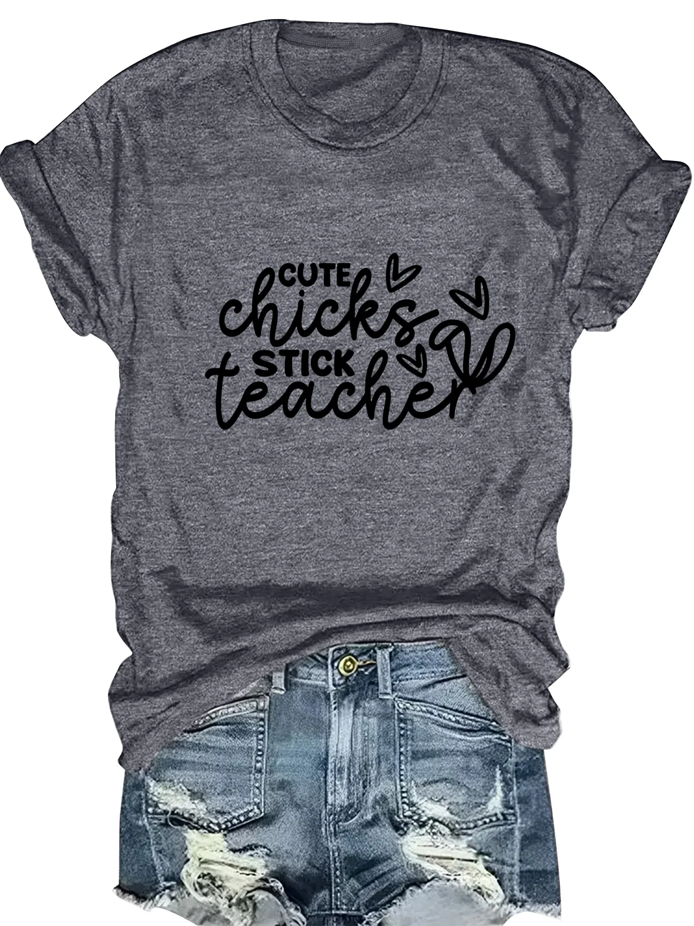 

Fashionable Ladies round Neck Short Sleeve T-Shirt with Letter Pattern Print Casual Comfortable Women's Top