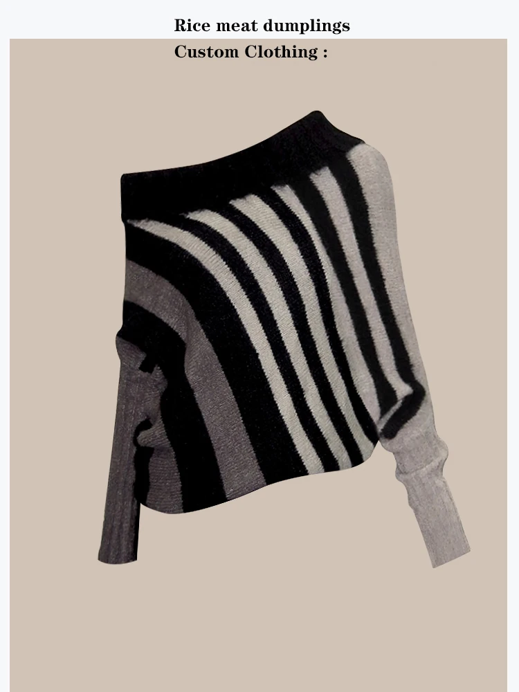 

Multi-Style Batwing Sweater Stripe Wool Blend Cotton Long Sleeve round Neck Warm Fleeing Women's Premium Fashion Commute Style