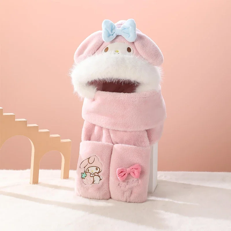 Miniso Authorized Cinnamoroll Kuromi Winter Children Hat Scarf Gloves Three-Piece Suit Girls 3 In 1 Set Schoolgirl Cap Kids Gift