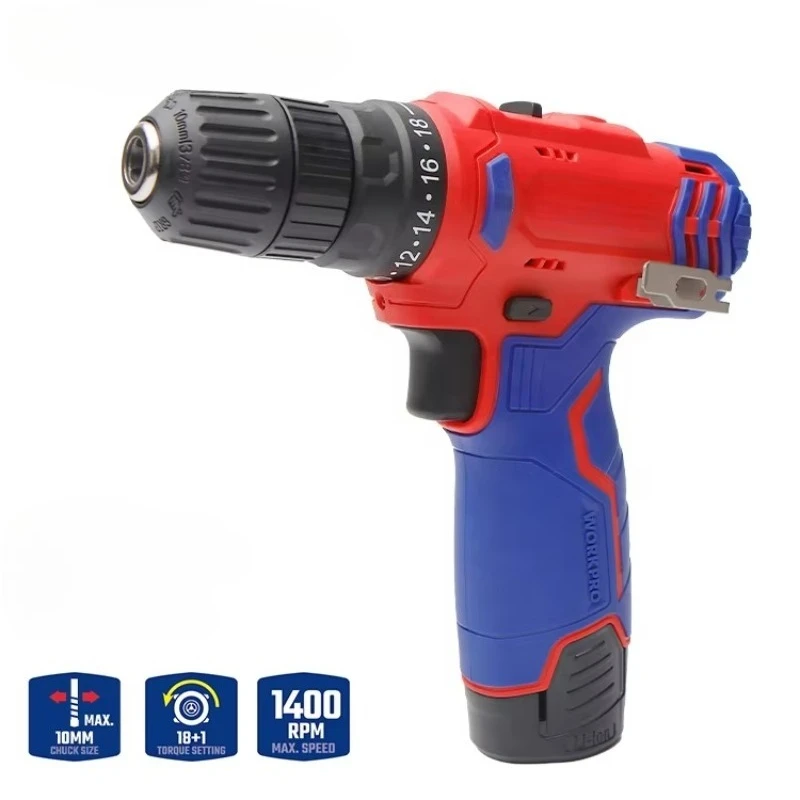

12V 10mm Cordless Drill Cordless Power Tool Include Li-ion Battery 18+1 Torque Setting Cordless Drill