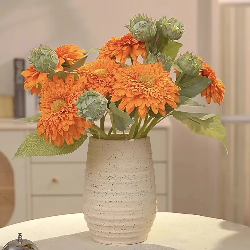 

45cm Simulation Teddy Single Sunflower Silk Flower Bouquet Home Entrance Dining Table Decoration Retro Simulation Bouquet