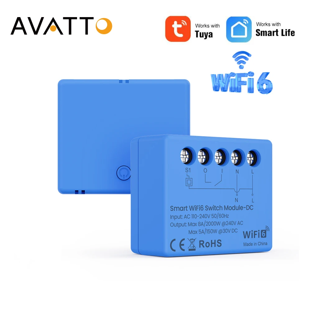 وحدة تبديل الاتصال الجاف AVATTO WiFi6، وحدة ذكية صغيرة جدًا، تدعم التحكم في طريقتين، تعمل لـ Alexa Google Home.