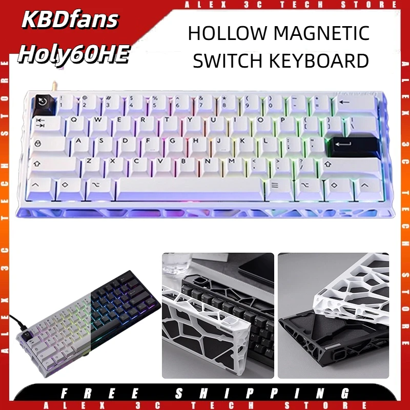 

KBDfans Holy60HE Клавиатура с магнитным переключателем PBT Колпачки для клавиш Проводная 8k полностью алюминиевая RGB специальная клавиатура для киберспорта и геймера с сумкой для хранения