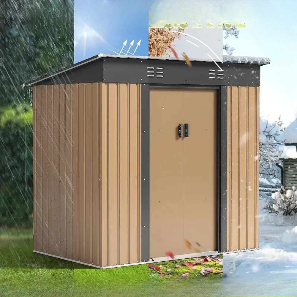 ##For Outdoor Storage Shed 6x4 FT, Metal Garden Shed Steel Anti-Corrosion Storage House with Sloping Roof&*