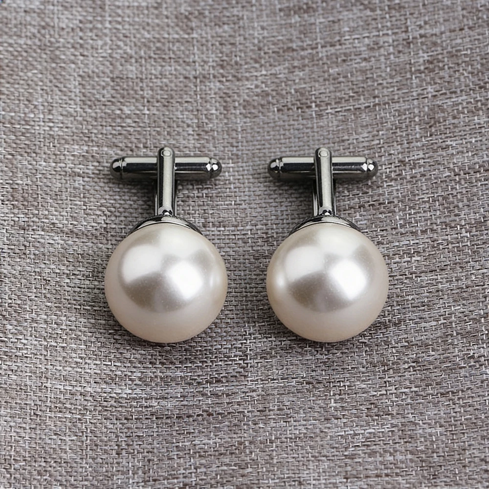 Luxury White Round Pearl Cufflinks for Men Elegant Wedding Business Shirt Cuff Buttons Premium Formal Dress Jewelry Accessories