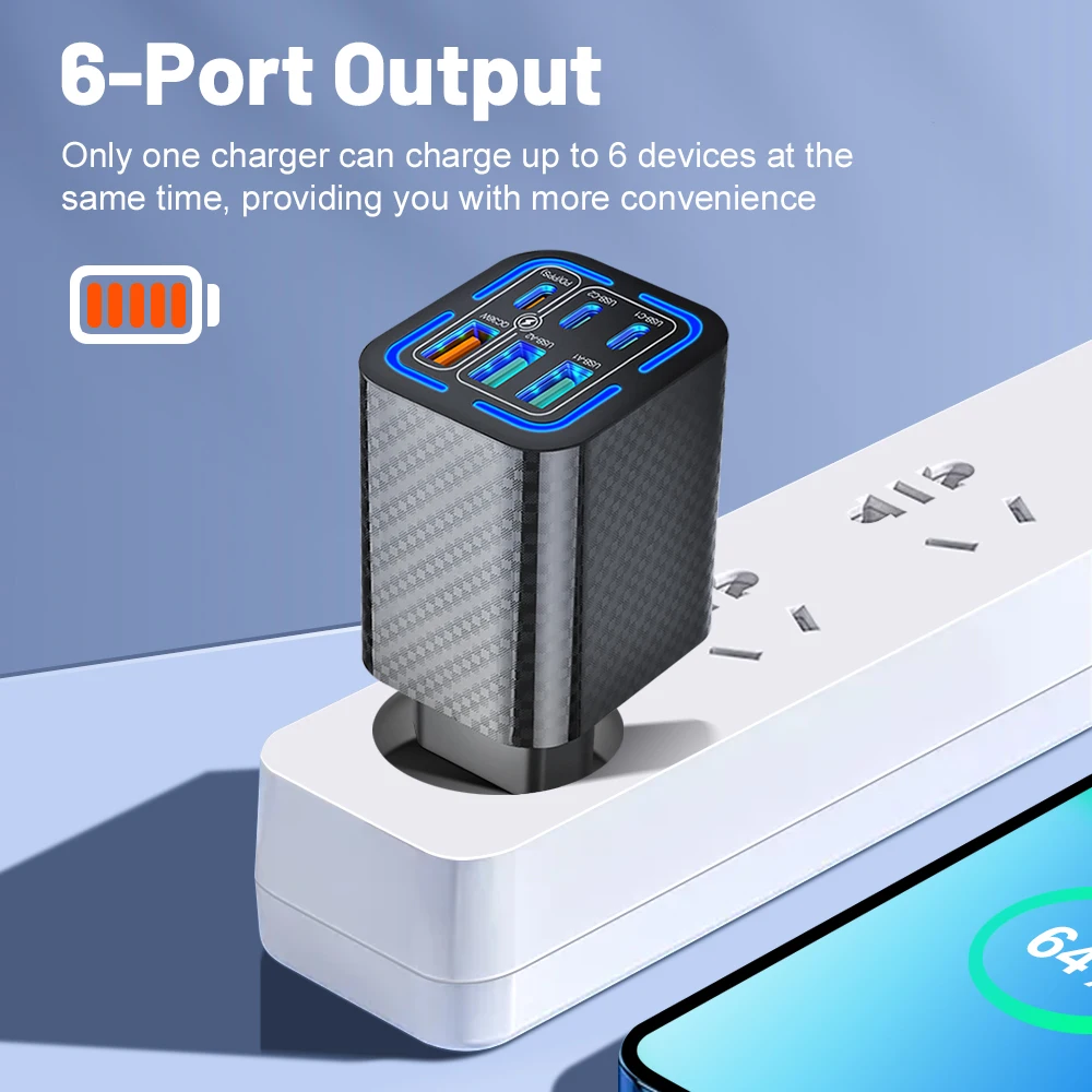 Total 150W USB Charger 6 Ports Type C Fast Charging Mobile Phone Wall Adapter EU/US Plug For iPhone 15 Samsung Xiaomi Huawei image 3