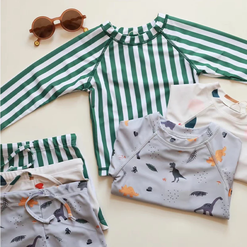 Boys Swimsuit Summer Romper Swimming Clothes Long Sleeve Ruffle Pants Quick Drying Swimwear Separated Bodysuits Baby Bath Suits