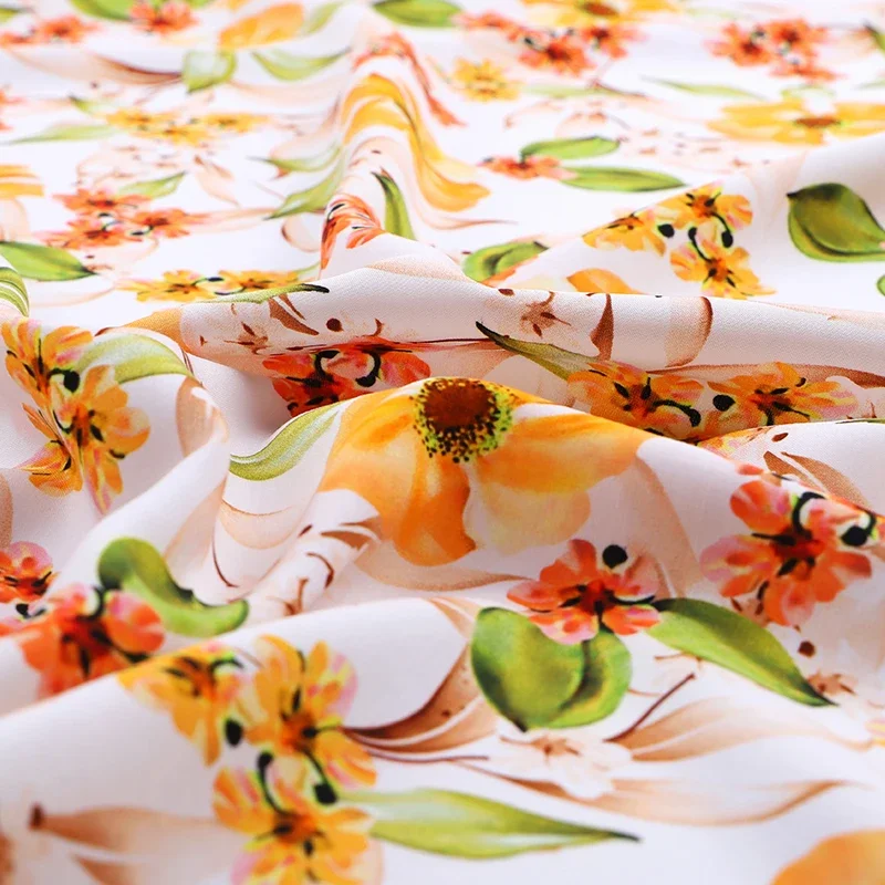 Rayon Fabric By The Meter for Pajamas Costume Dresses Shirts Sewing Summer Cloth Soft Drape Flower Digital Printed Silky Fashion