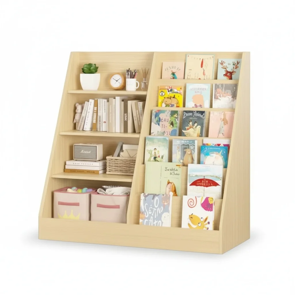 Kids Bookshelf, 4 Tier Wooden MDF Toy Storage Organizer, Bookcase Display Stand, Nursery and Playroom Furniture Storage Unit