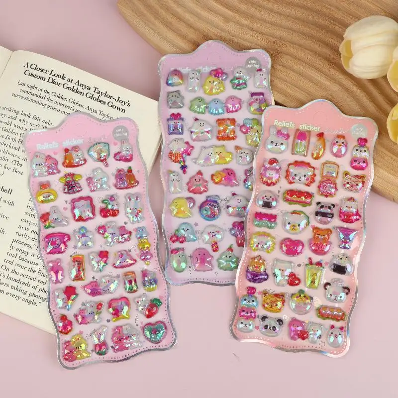 

1 шт., 3D рельефные радужные наклейки с мультяшными животными, нашивка для чехла для мобильного телефона, зеркало, скрапбук, журнал, декор с животными