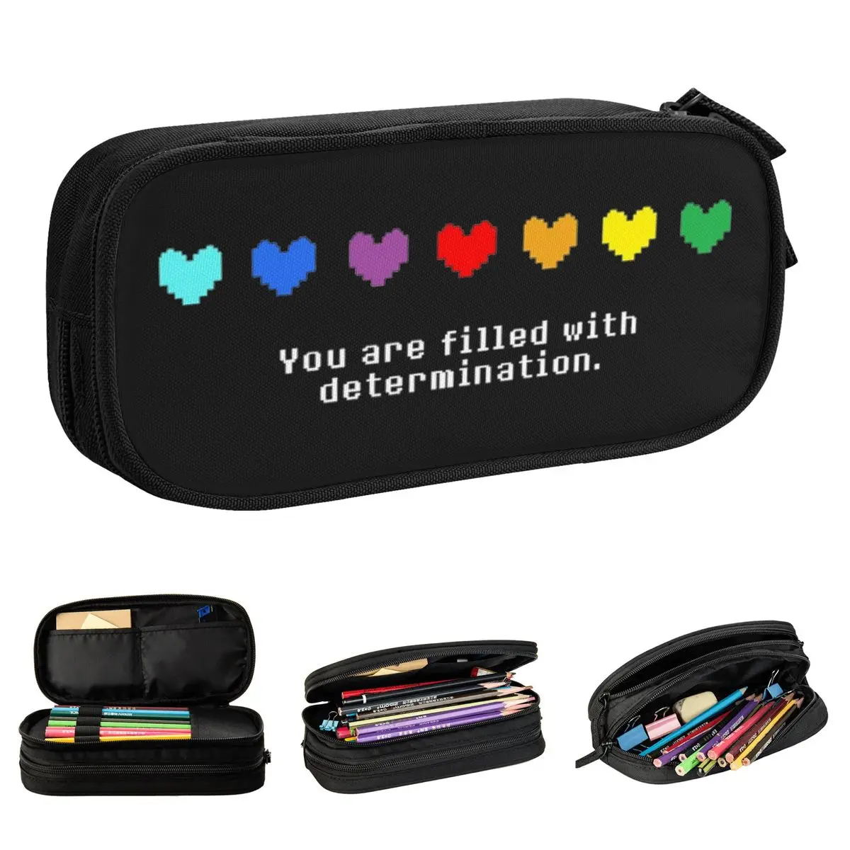 You Are Filled With Determination Pencil Case Undertale Game Pencil Pouch Pen Holder Kids Large Storage Bag Office Stationery