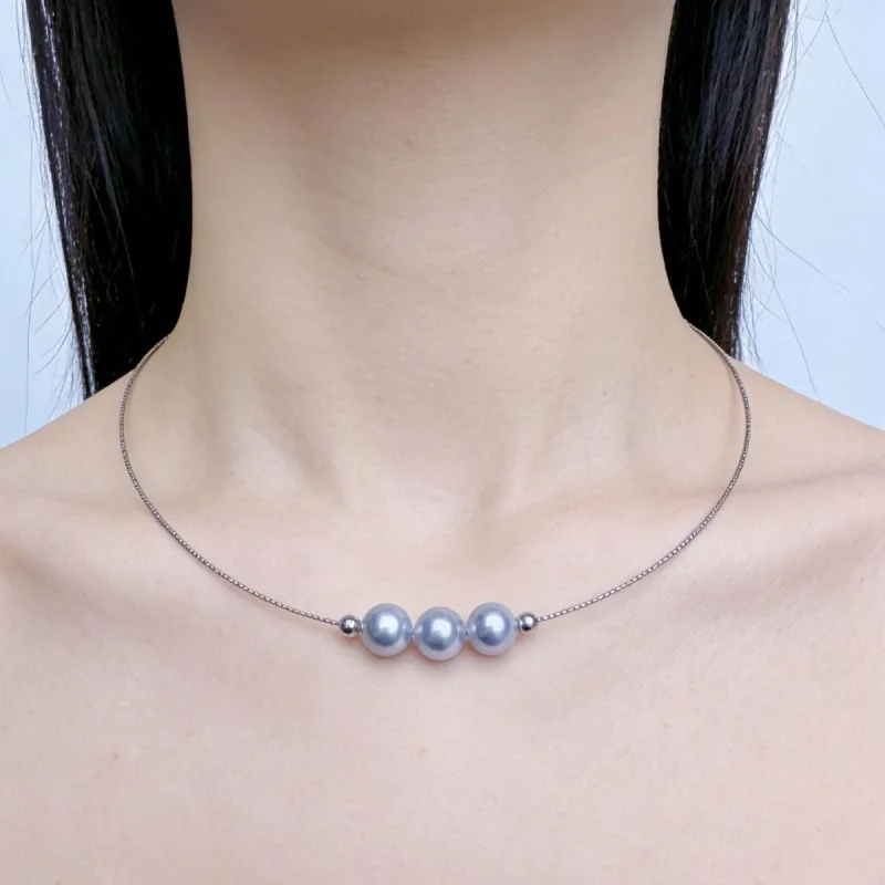 

Blue-8mm seawater Akoya pearl sterling silver necklace