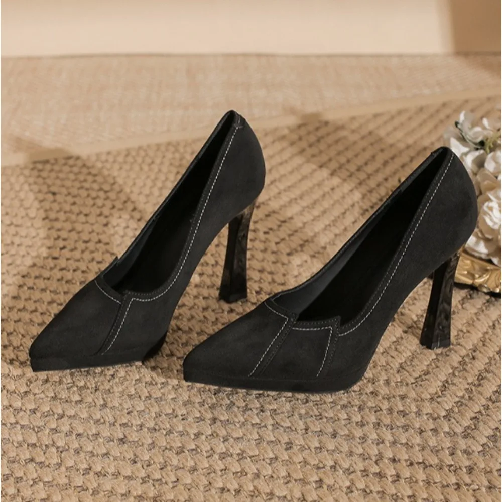 

High Heels Women's Sexy Suede Waterproof Table Single Shoes Womens 2025 Autumn New Pointed Stiletto High Heels Pumps Women's