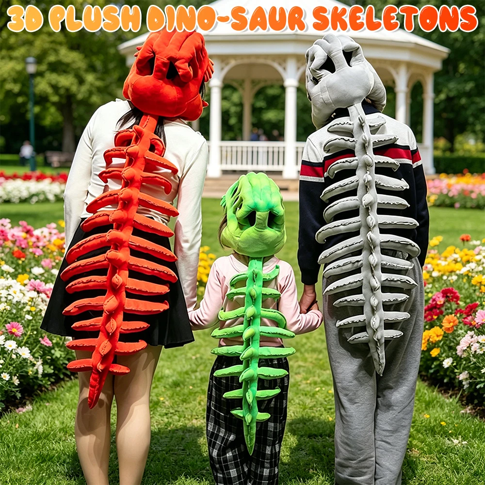 

Giant Dinosaur Skeleton Plush Toy T-Rex Skull Stuffed Doll with Spine Tail Halloween Cosplay Prop Parent-Child Party Costume