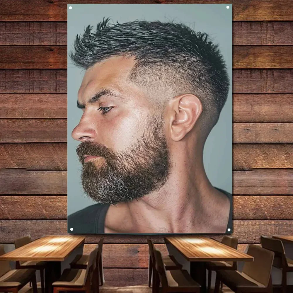 Military Haircut Style for Men Poster & Print Wall Hanging Flag Digital Printing Hairstyling Barber Shop Wall Decor Art Tapestry