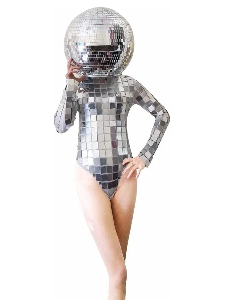 Disco Mirror Ball Glitter Helmet Mask Mirror Costume for Women Men DJ Club Stage Bar Dance Party Mirror Man Show