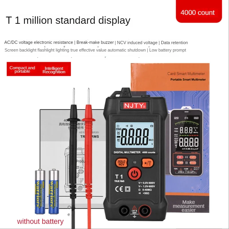 

T1 Интеллектуальный мультиметр с защитой от ожогов, цифровой высокоточный полностью автоматический универсальный счетчик без переключения