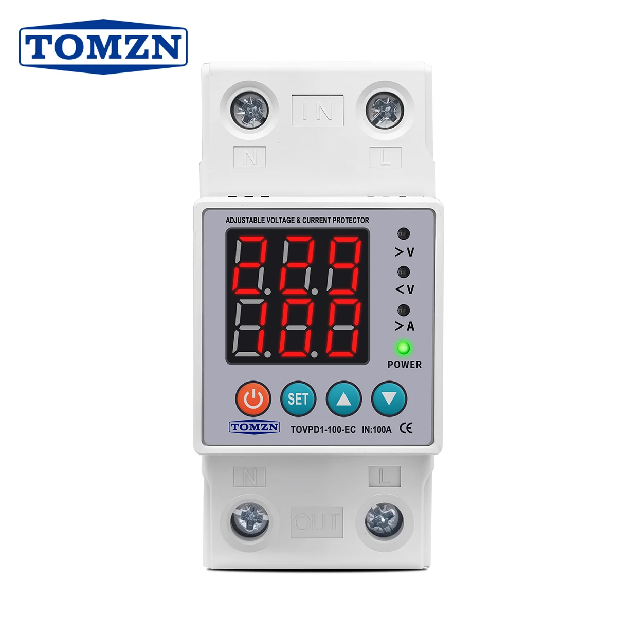 

TOMZN Din Rail 230V Adjustable Over Under Voltage Protective Device Relay Monitor Current Limit 1-100A Top/Bottom Input
