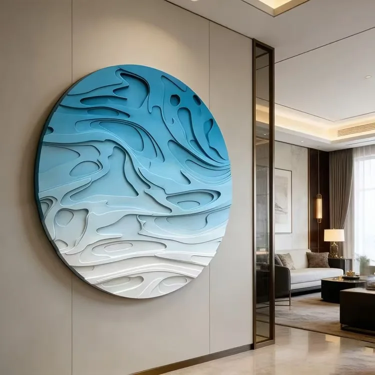 Modern simple circular three-dimensional relief gradual change color device painting entrance model room